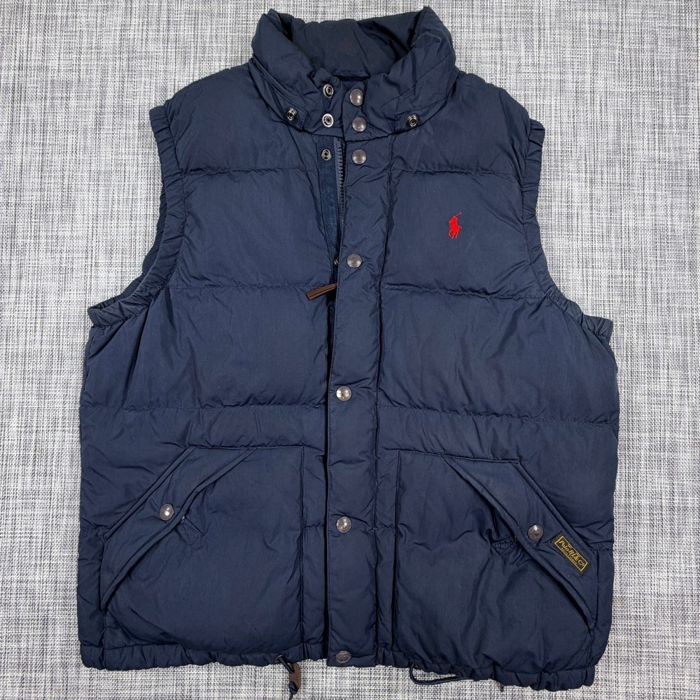 Polo Ralph Lauren Mens Puffer Vest Navy Blue Quilted Down Full Zip Size L Large